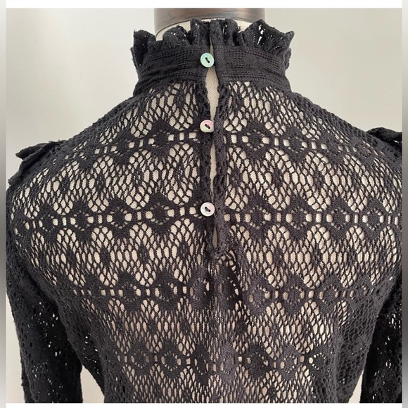 MAJE Limba Long Sleeve High Neck Lace Top Blouse in BLACK - Picture 5 of 11